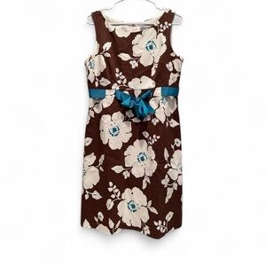 Jessica Howard Vintage Brown & White Floral Sleeveless Dress Size 12